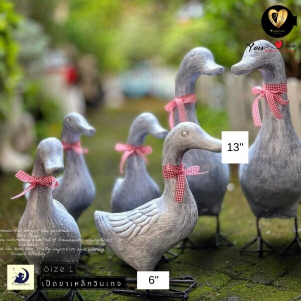 เป็ดวินเทจขาเหล็ก  (รับเป็นเซ็ต 6 ตัว) ตุ๊กตาปูนครอบครัวเป็ด ตกแต่งสวน - Image 7