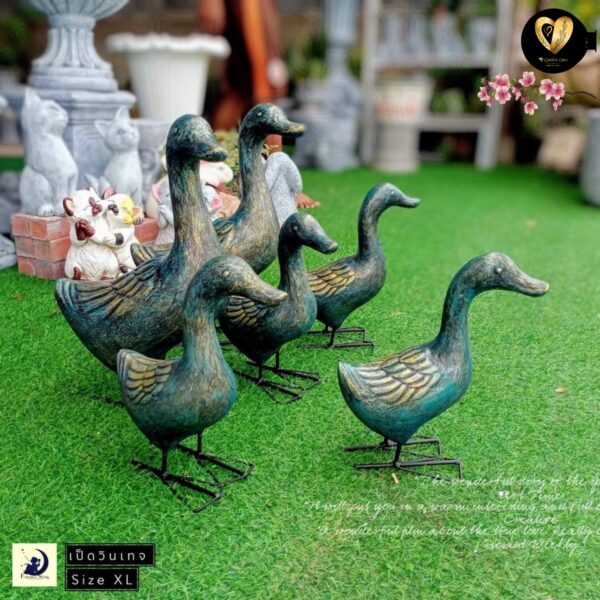 เป็ดวินเทจขาเหล็ก  (รับเป็นเซ็ต 6 ตัว) ตุ๊กตาปูนครอบครัวเป็ด ตกแต่งสวน - Image 6
