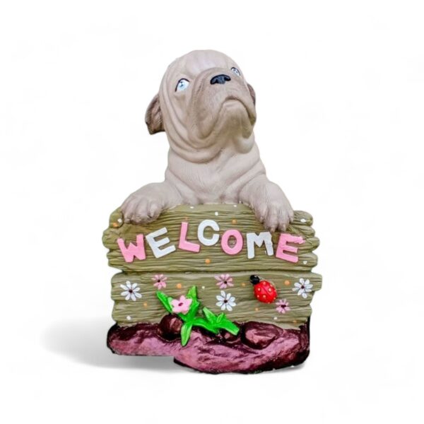 น้องหมาถือป้าย welcome ตุ๊กตาปูนปั้นสีสันสดใสน่ารักสำหรับตกแต่งบ้านและสวน